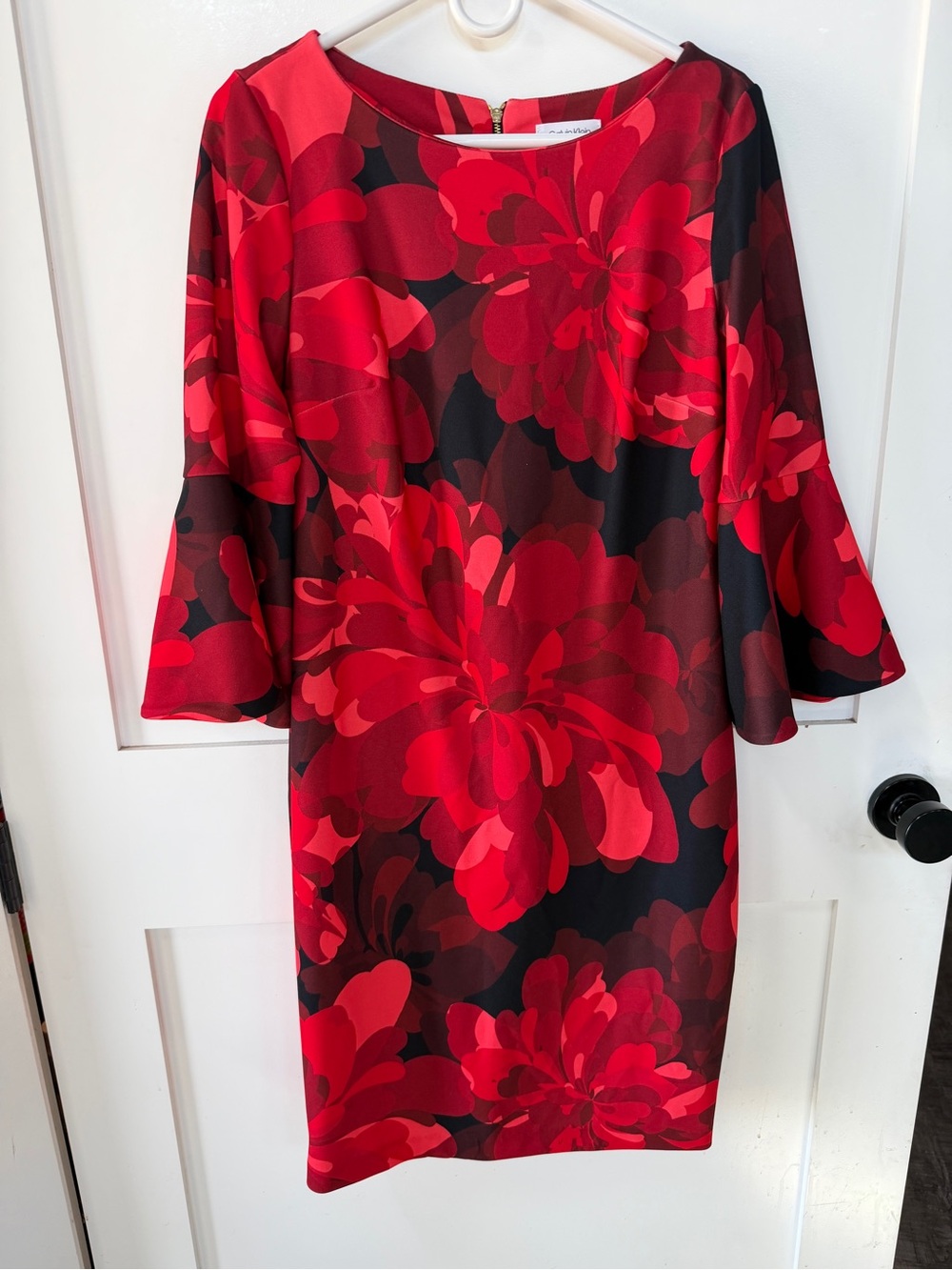 Calvin Klein Red & Black Floral Midi Dress 12